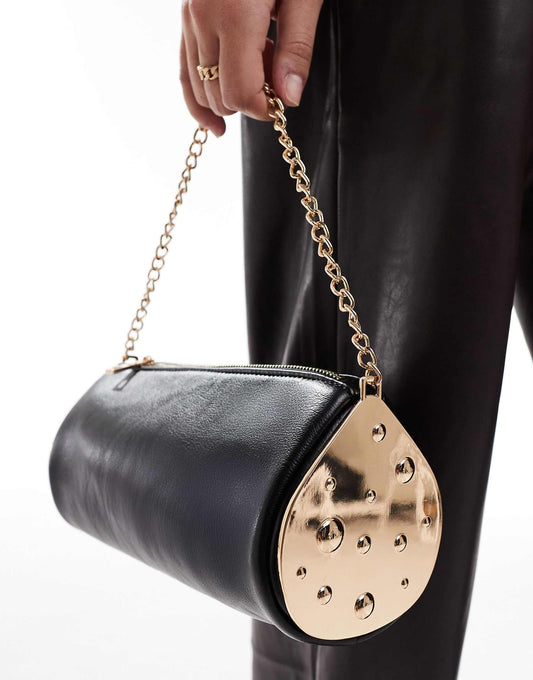 Shoulder Bag With Metalwork Detail And Chain Strap