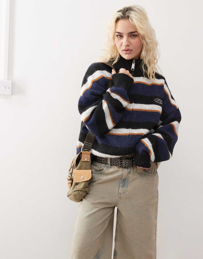 London Zip Up Multi Stripe Cardigan