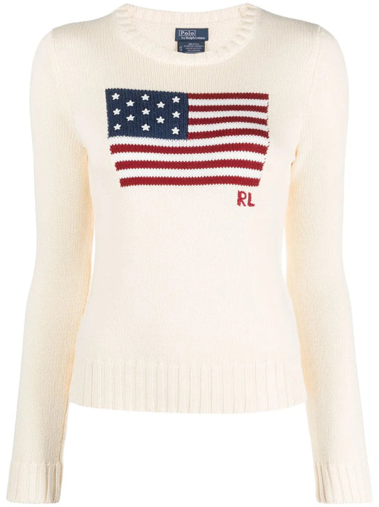 Flag-Intarsia Cotton Jumper