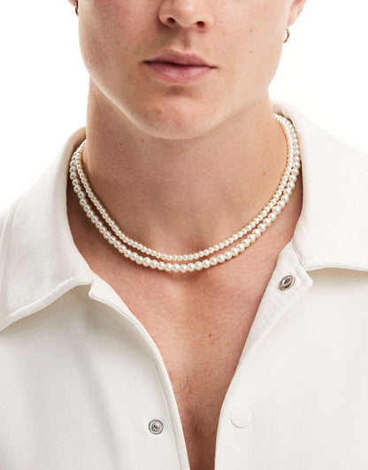 4Mm And 6Mm Double Row Faux Pearl Necklace