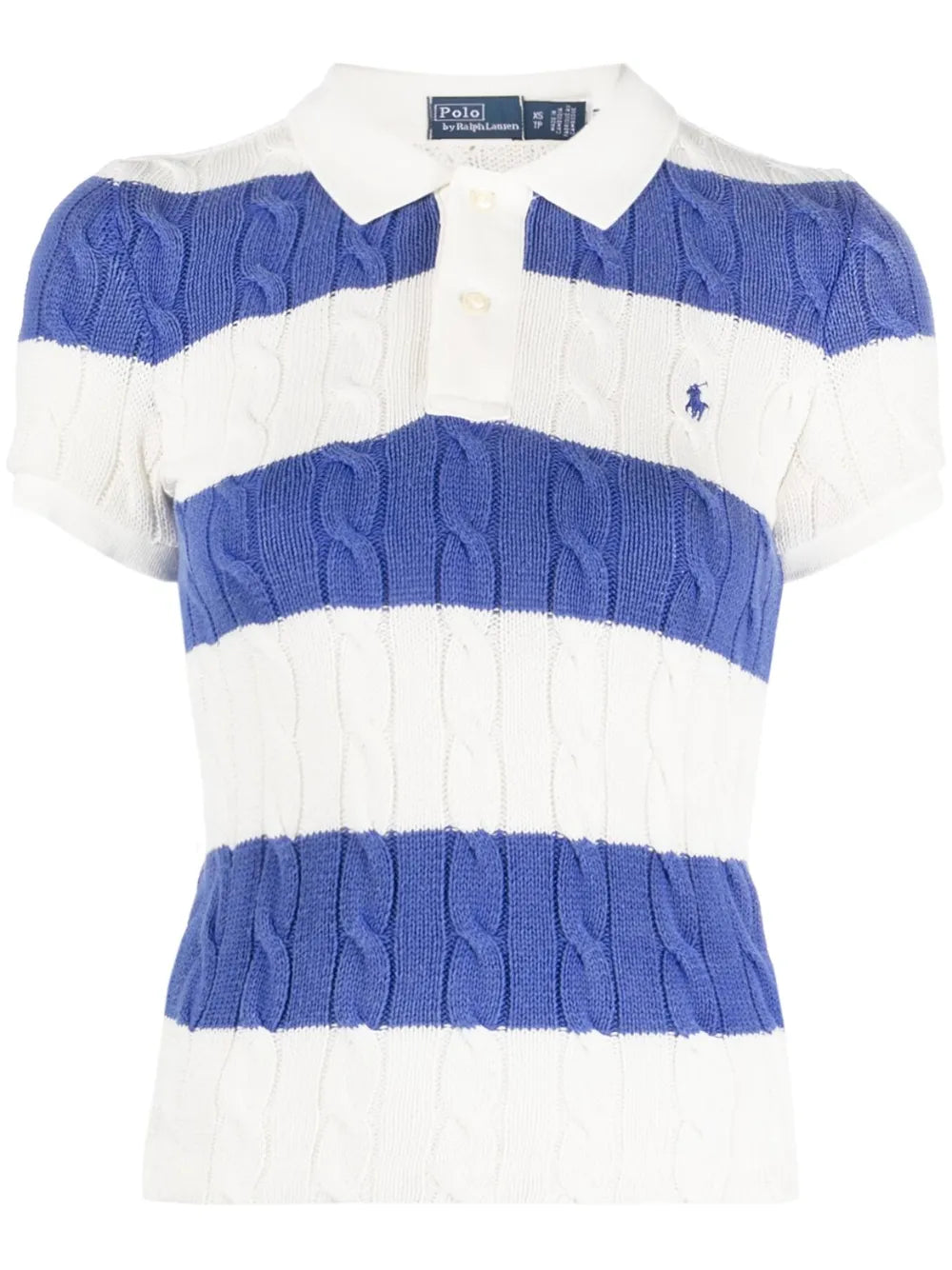 Striped Cable-Knit Polo Top