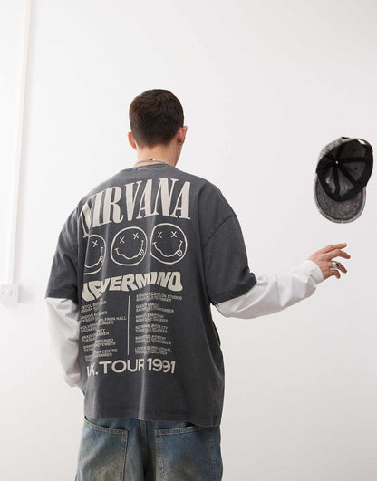 Unisex Oversized License T-Shirt With Nirvana Nevermind Puff Prints