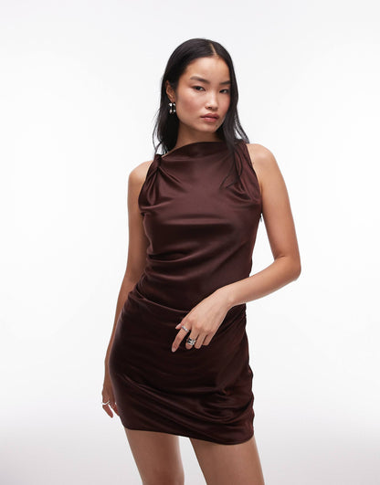 Twist Shoulder Slip Mini Dress