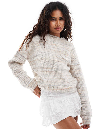 Karu Brushed Round Neck Chunky Knit Jumper