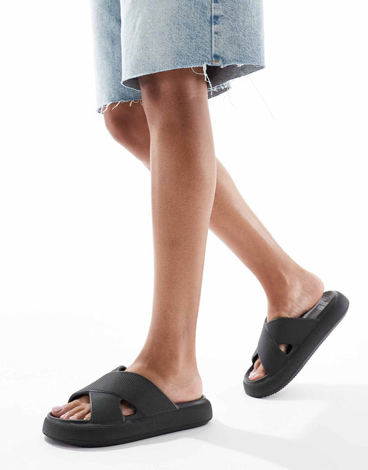 Forever Cross-Strap Chunky Sliders