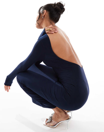 Exclusive Slinky Low Back Long Sleeve Bodycon Maxi Dress
