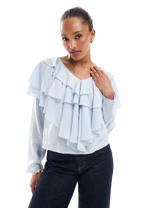 V Neck Extreme Ruffle Blouse