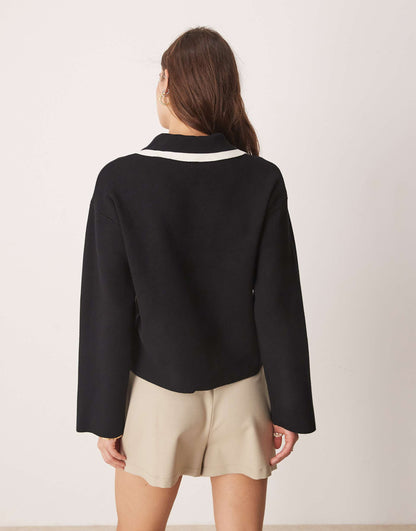 Bow Neck Long Sleeve Knit Top