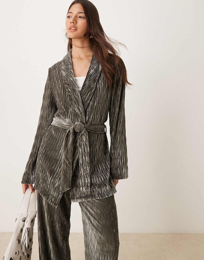 Textured Velvet Belted Blazer Co-Ord