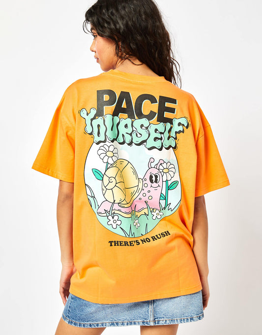 London Pace Yourself Oversized Orange T-Shirt
