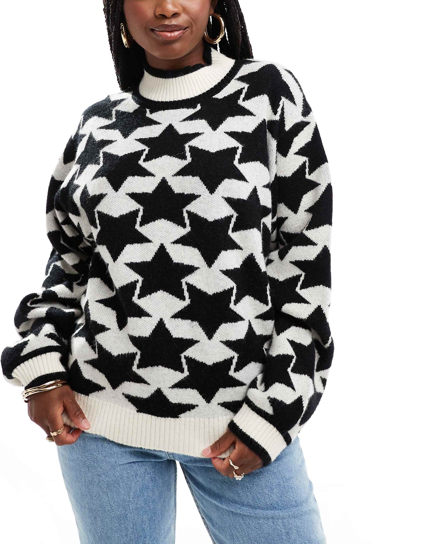 Funnel Neck Star Knit Jumper