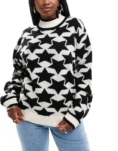 Funnel Neck Star Knit Jumper