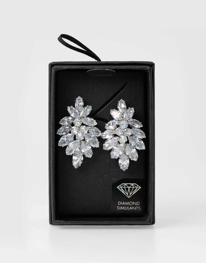 Rhodium Diamond Simulant Marquise Statement Earrings