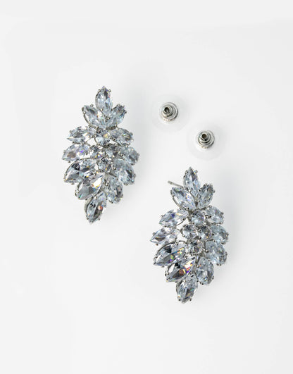 Rhodium Diamond Simulant Marquise Statement Earrings