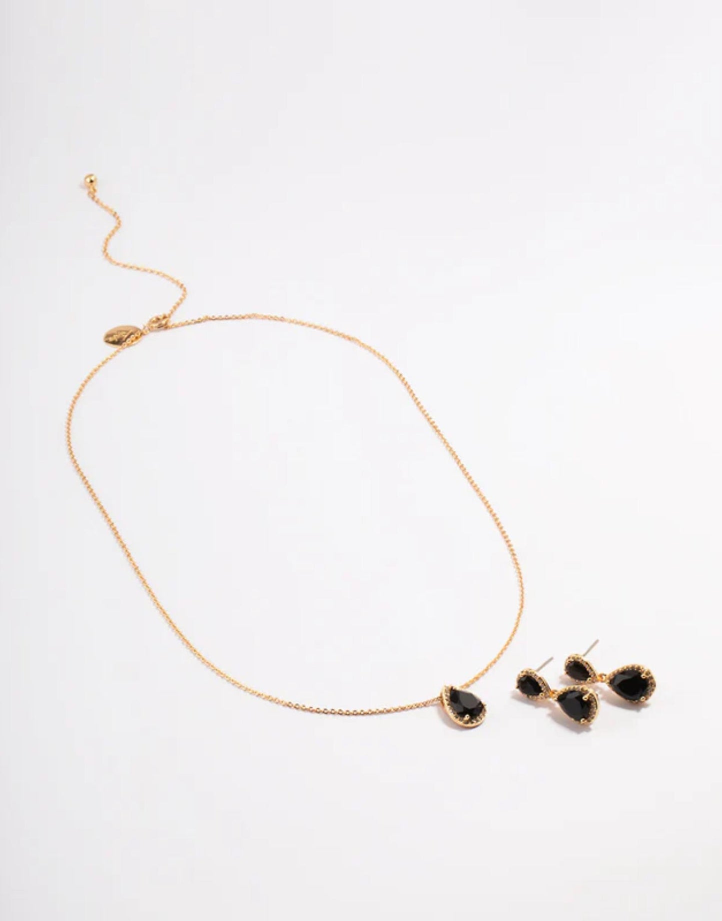 Gold Bulk Double Teardrop Necklace & Earrings Set