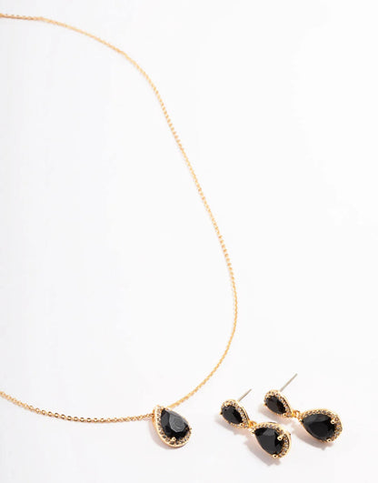 Gold Bulk Double Teardrop Necklace & Earrings Set