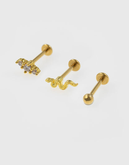 Gold Titanium Textured Snake Flat Back Earrings Pack