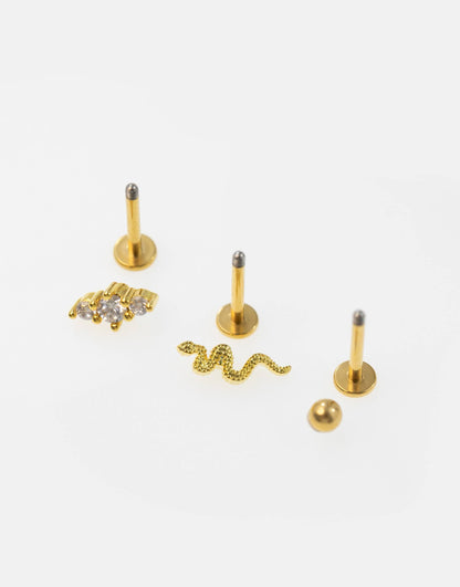 Gold Titanium Textured Snake Flat Back Earrings Pack