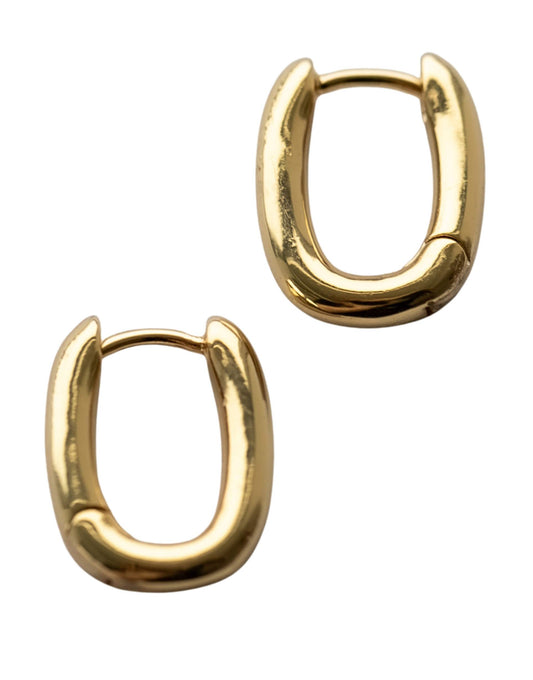 Gold Plated Sterling Silver Long Oval Huggie Earrings