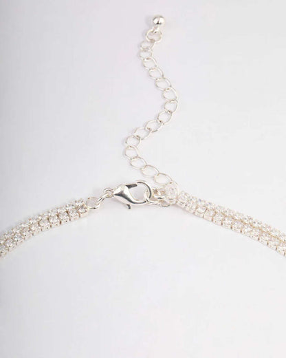 Silver Cubic Zirconia Double Row Spilt Y-Necklace