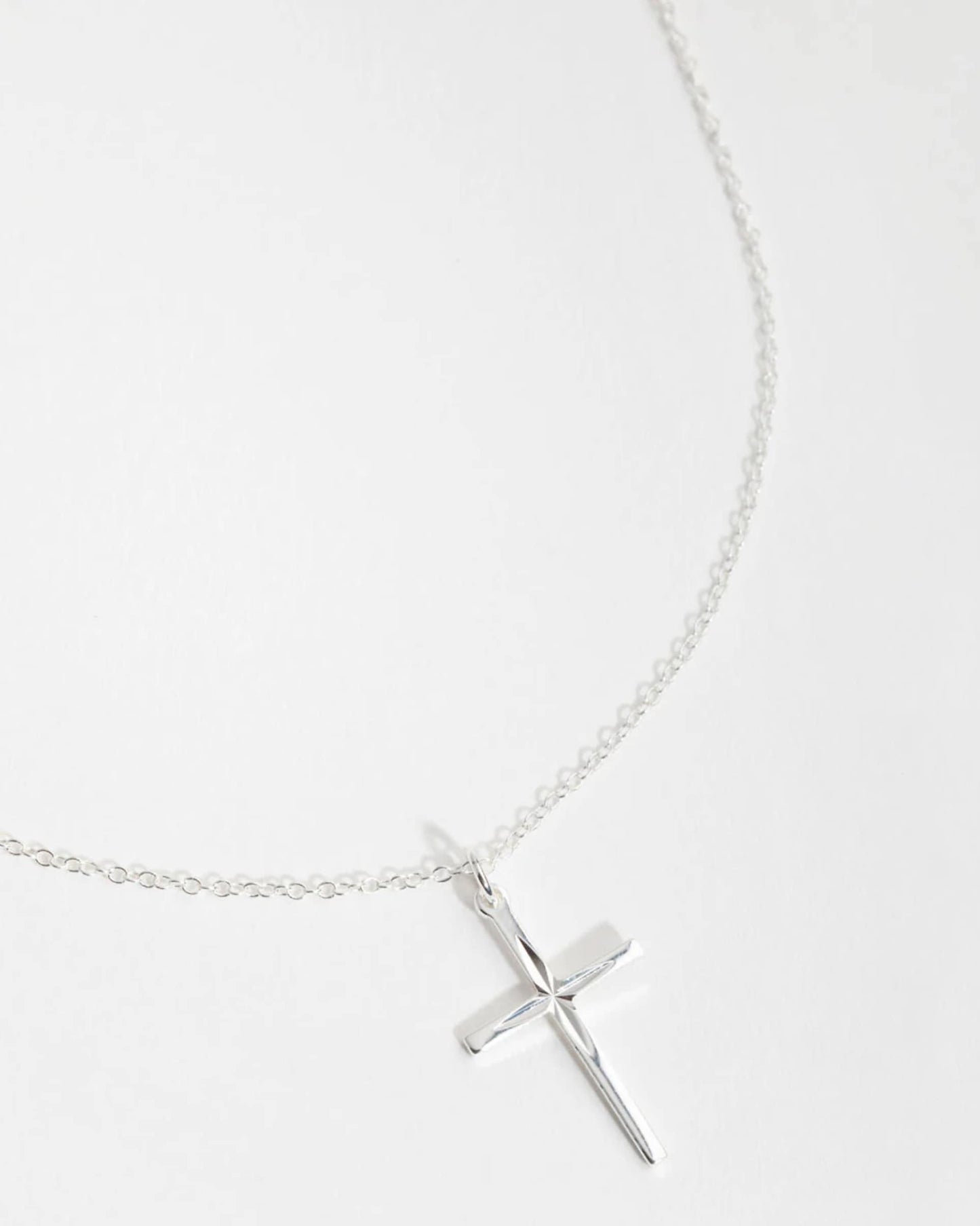 Sterling Silver Diamond Cut Cross Necklace