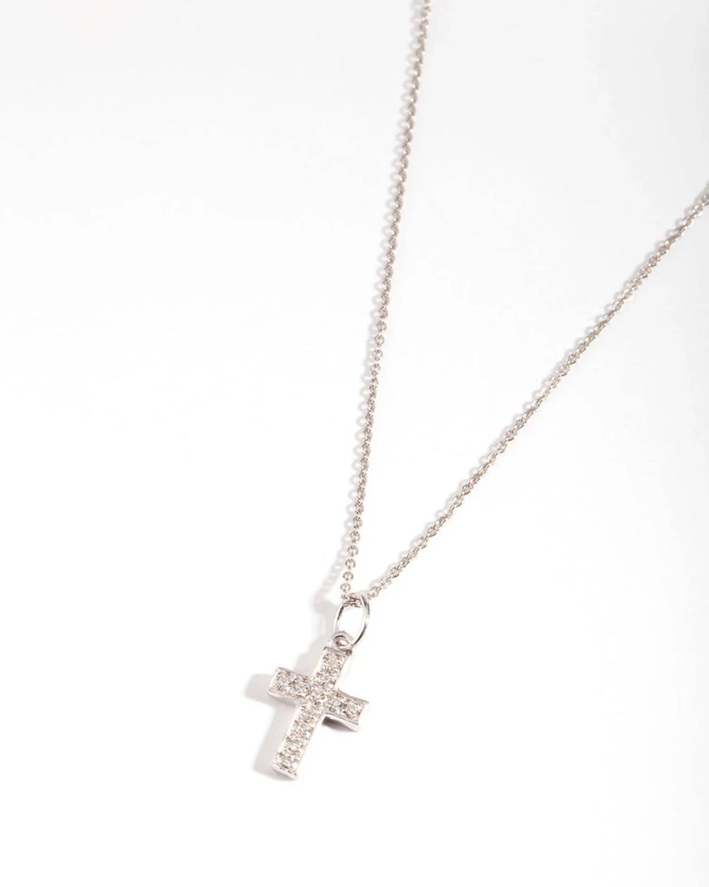 Sterling Silver Diamante Cross Pendant Necklace