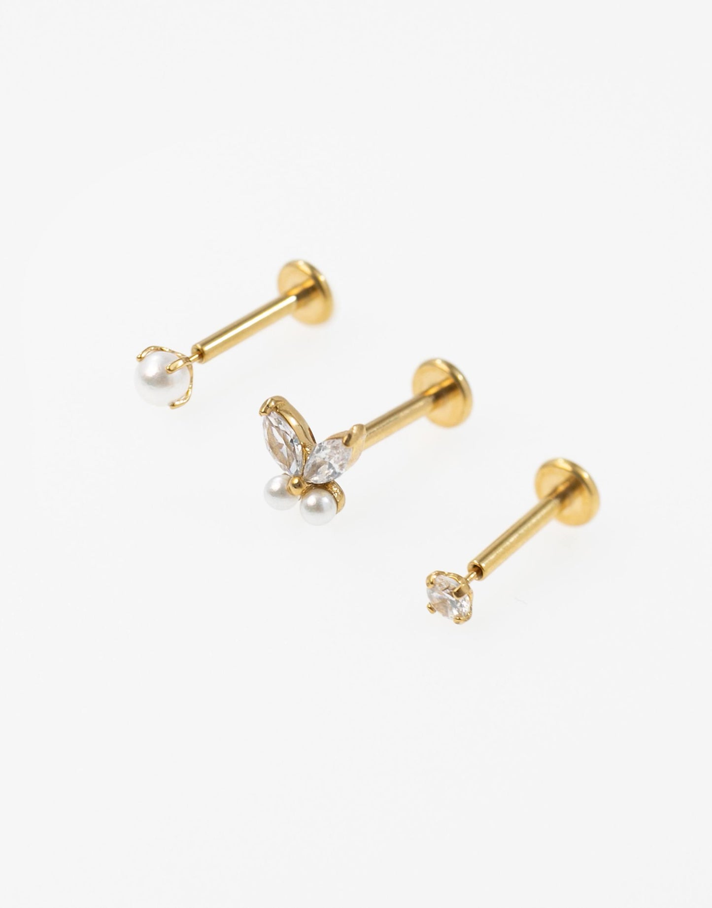 Gold Plated Surgical Steel Pearl Flat Back Earrings Pack