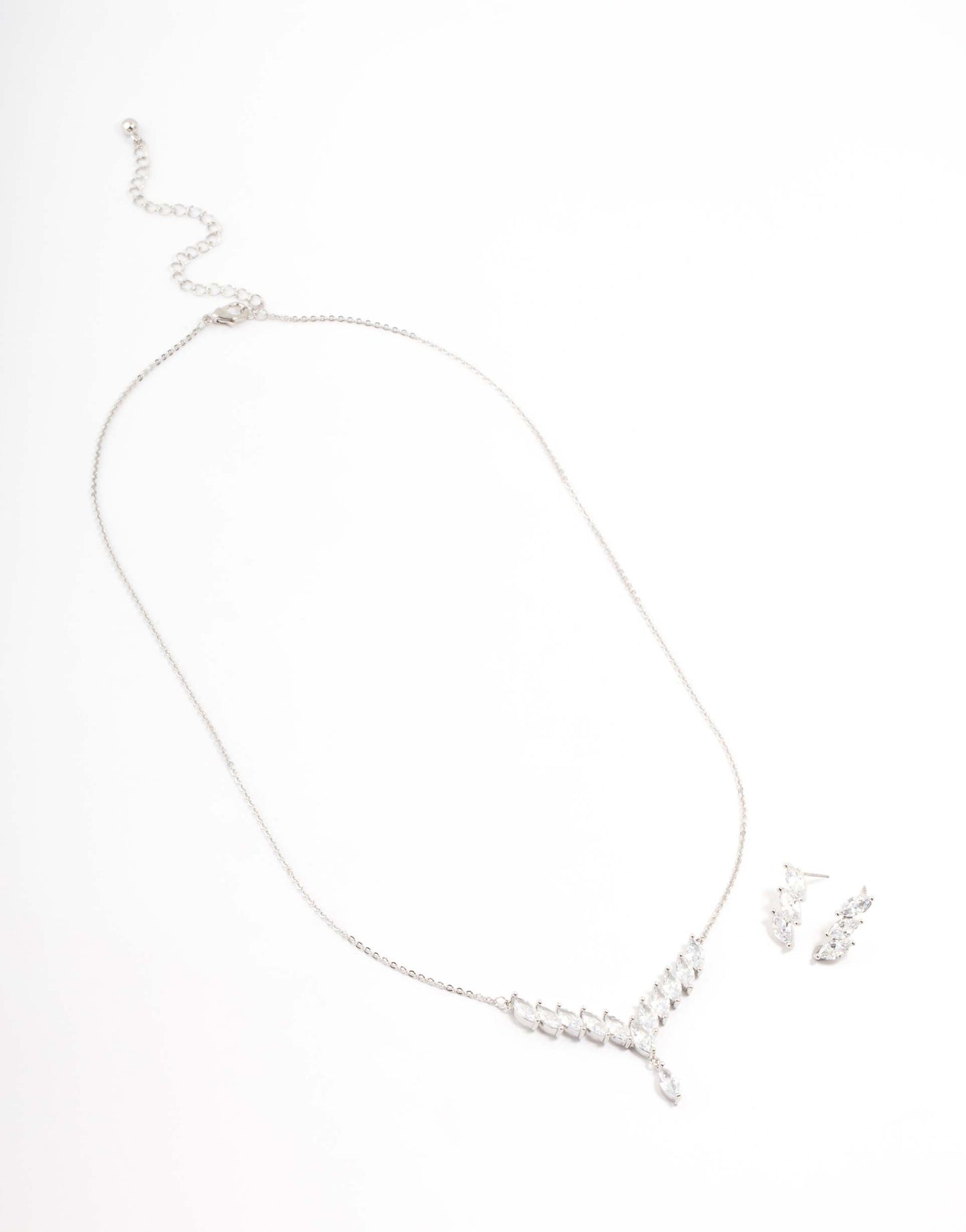 Diamond Simulant Slanted Earrings Necklace Set