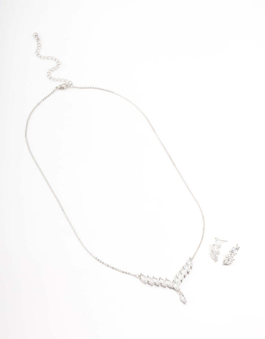Diamond Simulant Slanted Earrings Necklace Set