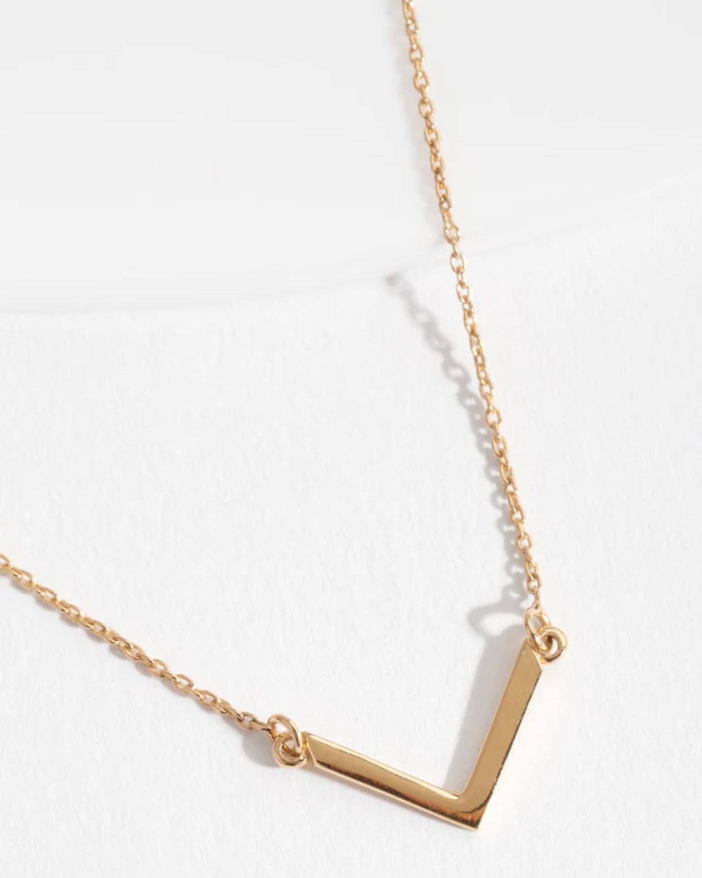 Gold Plated Sterling Silver V Pendant Necklace