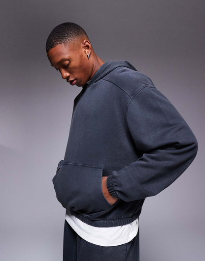 Oversized Washed Hoodie With Contrast Stitching