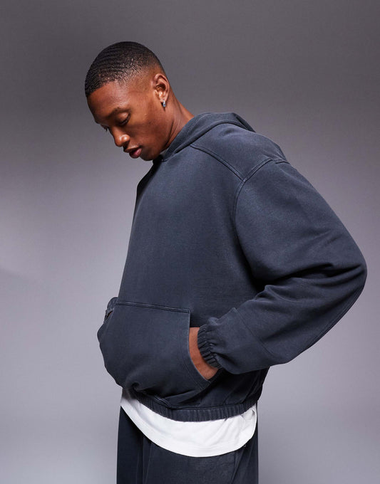 Oversized Washed Hoodie With Contrast Stitching