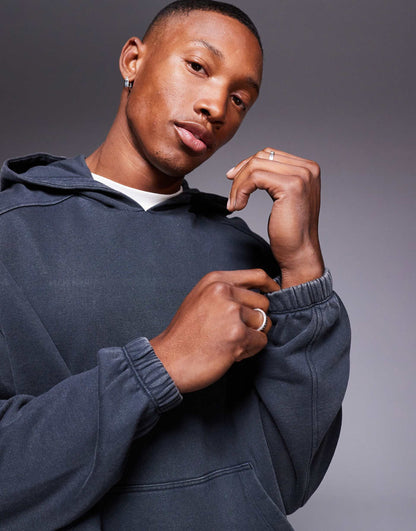 Oversized Washed Hoodie With Contrast Stitching