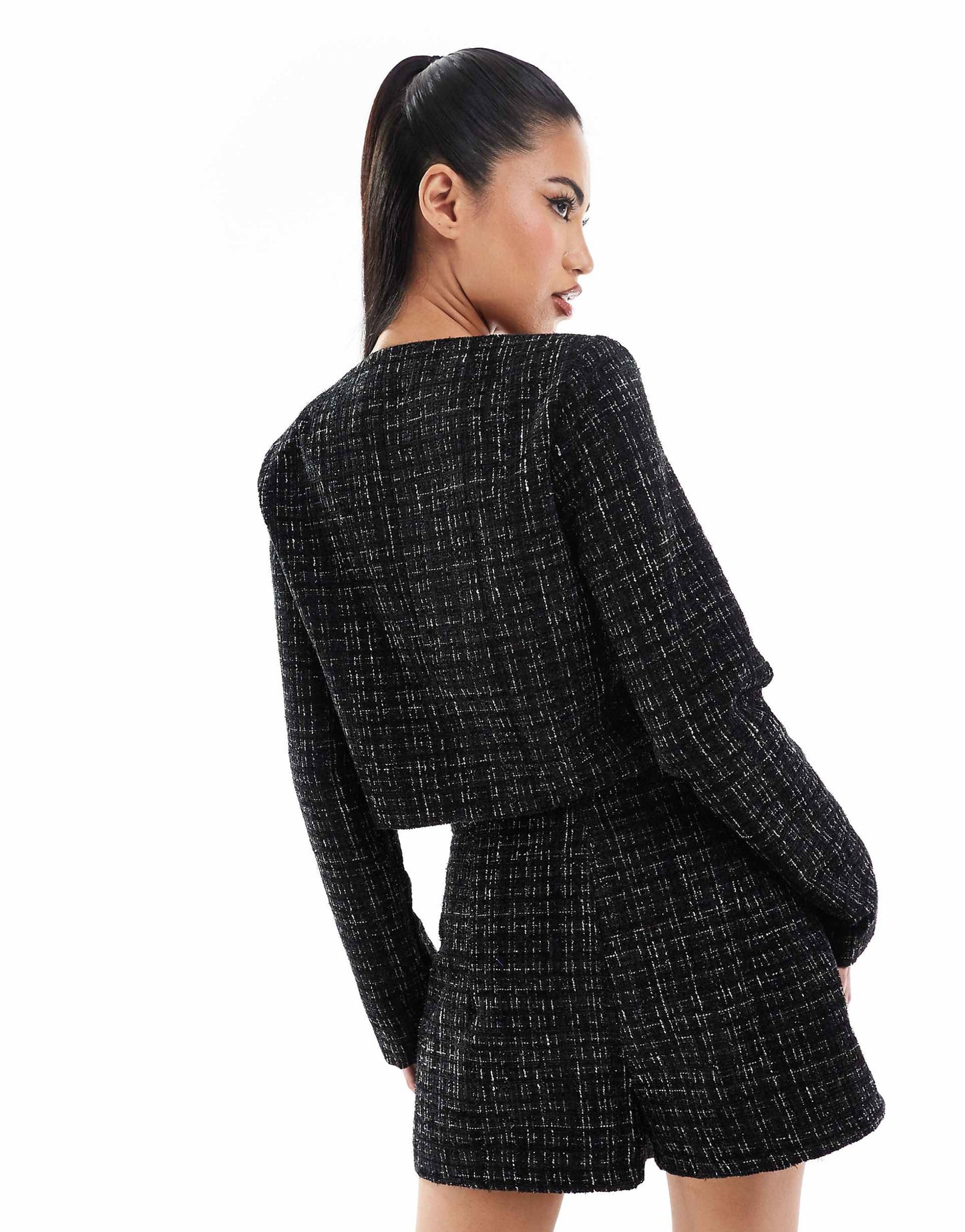 Exclusive Metallic Boucle Gold Button Cropped Tailored Jacket Co-Ord