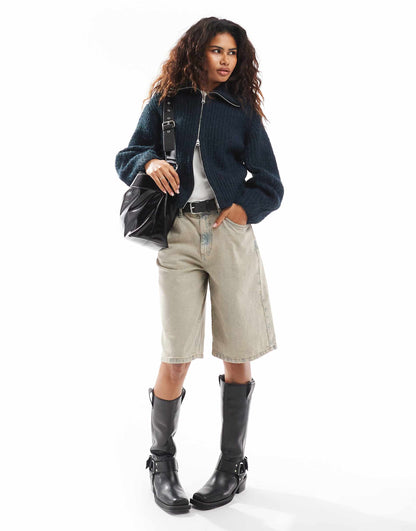 Bea Wool Blend Zip Through Cardigan With Oversized Collar