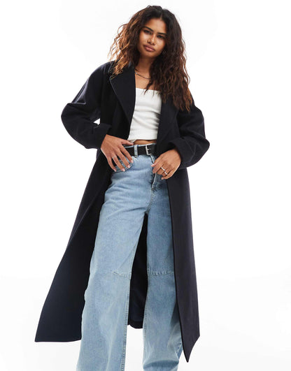 Kia Wool Blend Oversized Coat With Tie Waist Detail