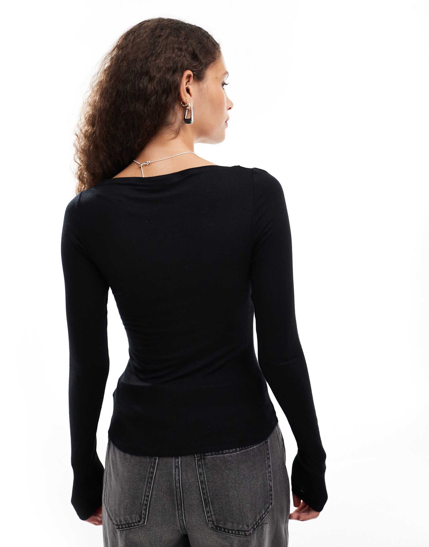 Soft Jersey Semi Sheer Long Sleeve Boat Neck Top