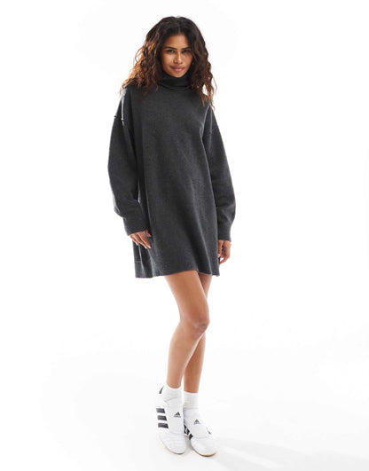 Annie Wool Blend Roll Neck Knitted Mini Dress
