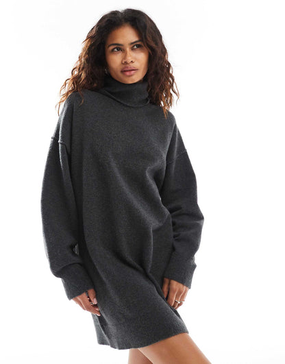 Annie Wool Blend Roll Neck Knitted Mini Dress