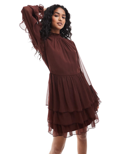 Chiffon Ruffle Mini Dress