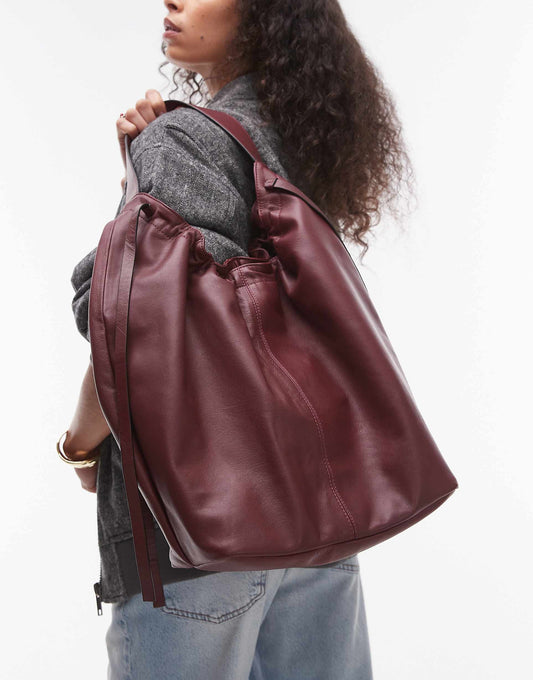Lennox Leather Tote With Ruche Detail