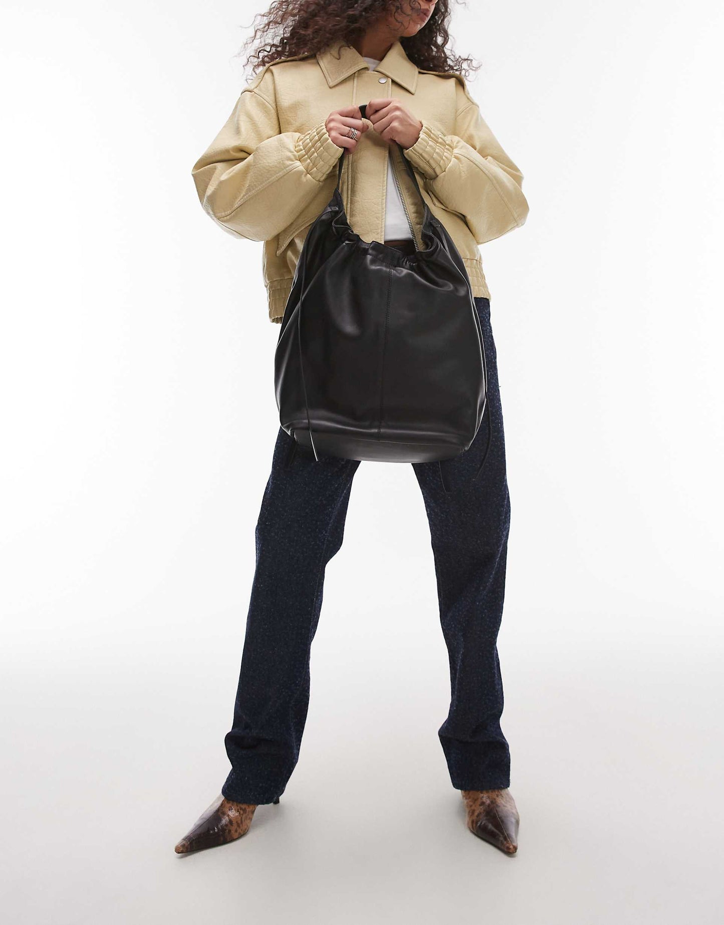 Lennox Leather Tote With Ruche Detail