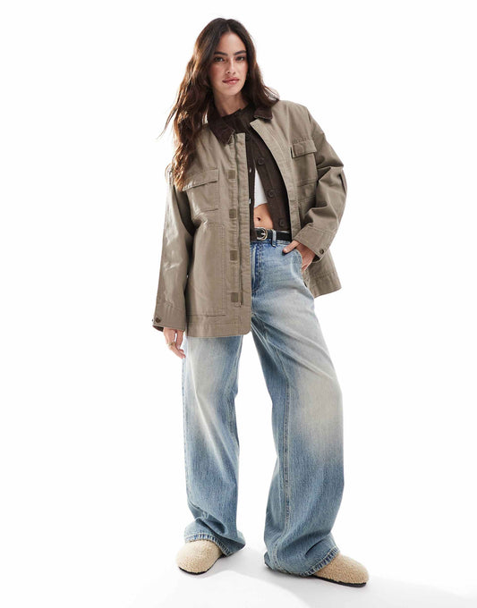 Str Barn Jacket With Corduroy Collar Detail