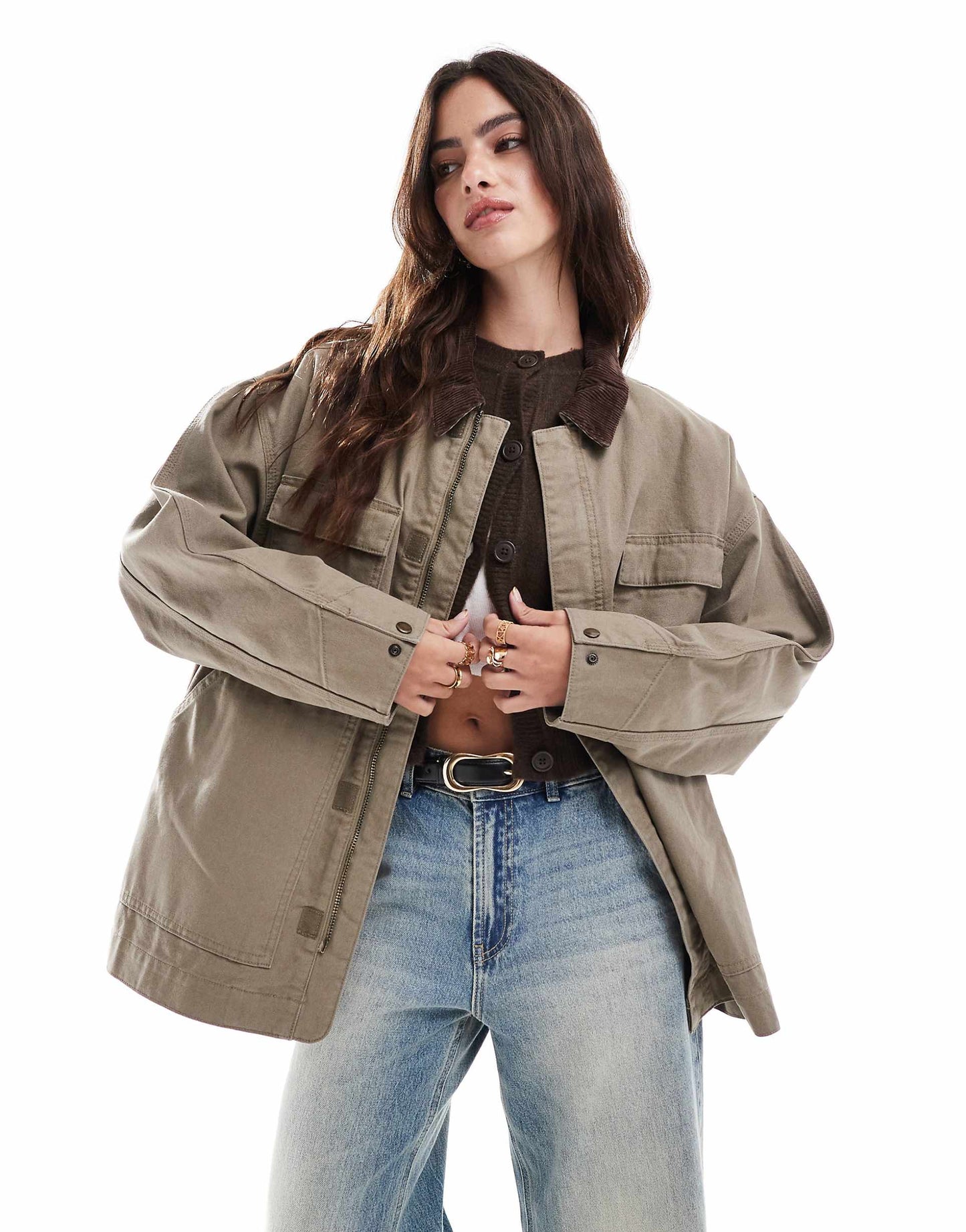 Str Barn Jacket With Corduroy Collar Detail