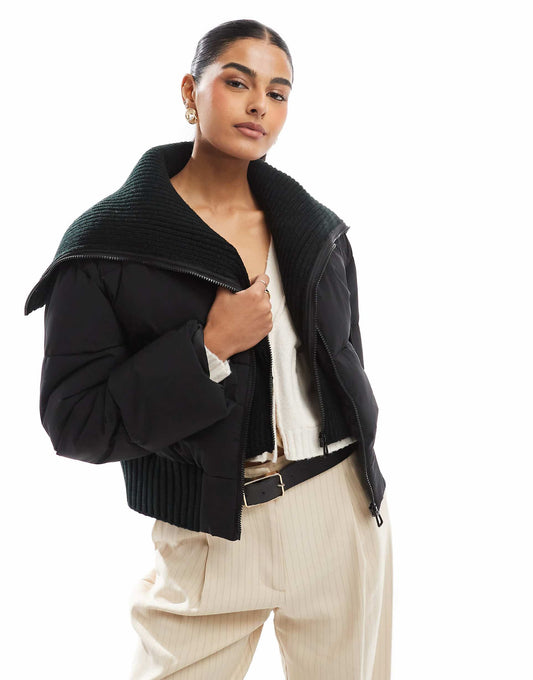 Knitted Collar Puffer Jacket