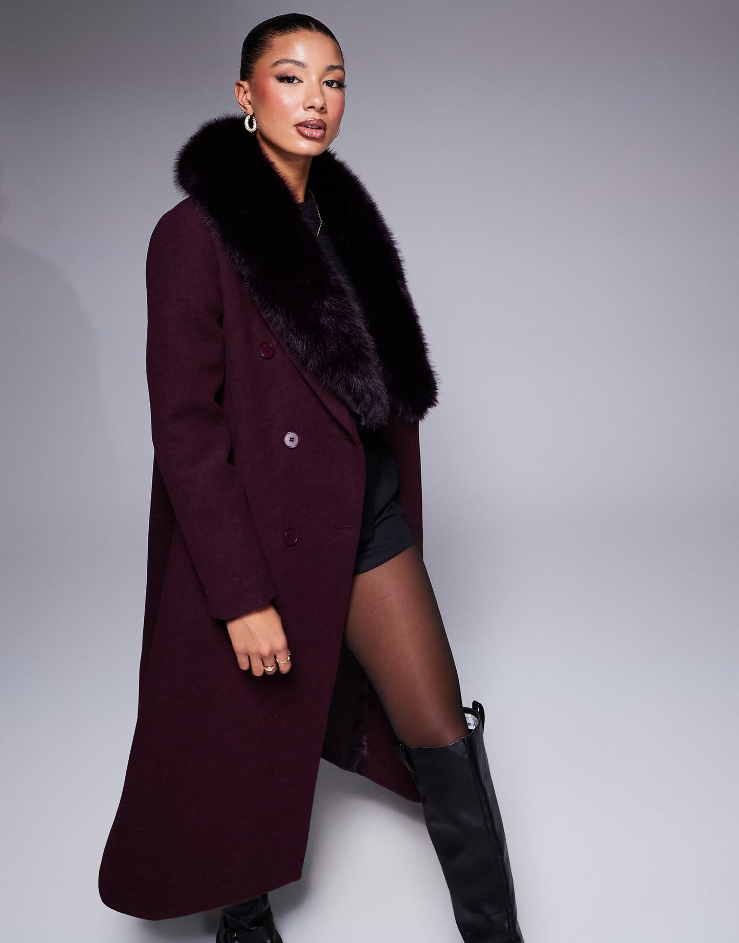 Faux Fur Wool Look Coat