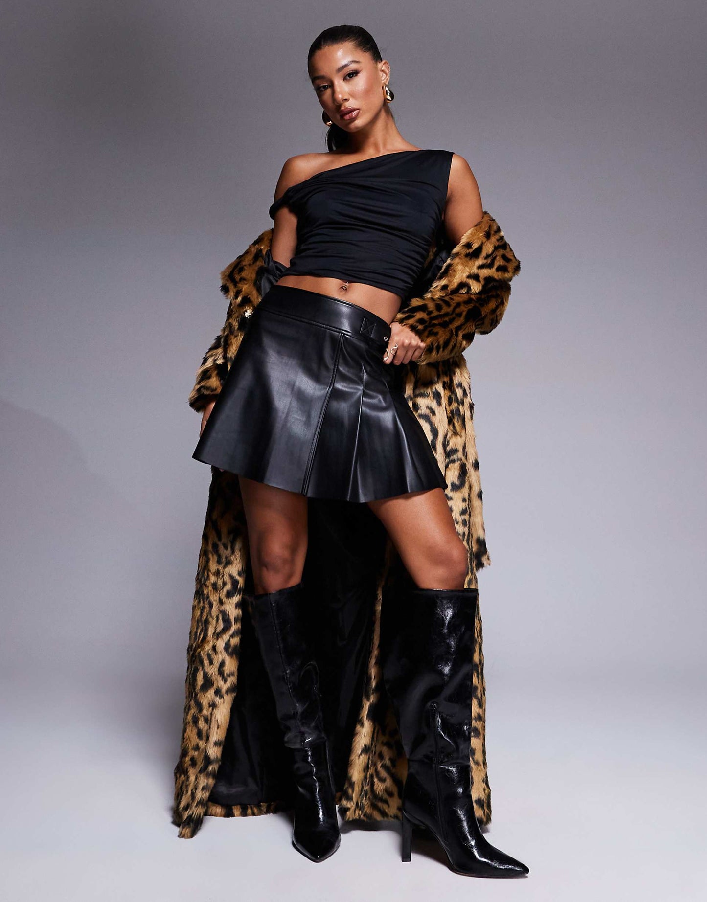 Faux Leather Pleated Mini Skirt
