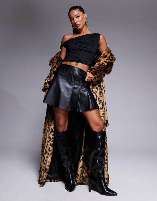 Faux Leather Pleated Mini Skirt