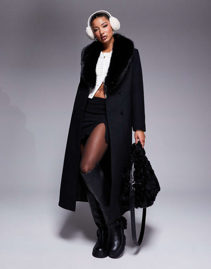 Faux Fur Wool Look Coat