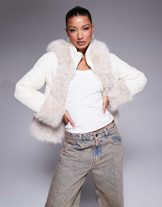 Faux Fur Short Puffer Jacket